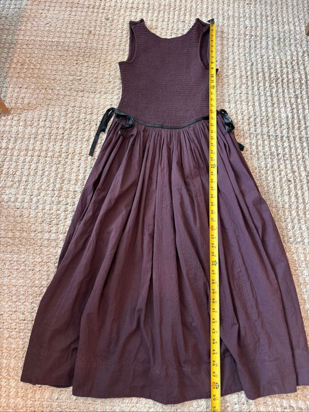 NWT Free People Nightingale Seersucker Midi Dress Plum Smocked Drop Waist, XS $1 - Picture 9 of 10